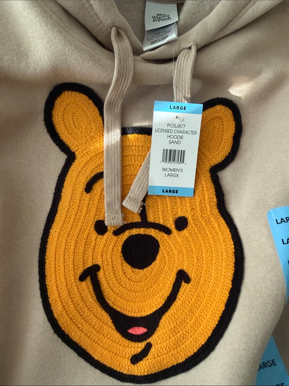 Women’s Disney Winnie The Pooh knitted face pullover hoodie in a sand tan color. - Picture 2 of 4